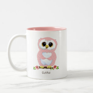 Süße rosa Eulen-Cartoon & Kalligrafie Zweifarbige Tasse