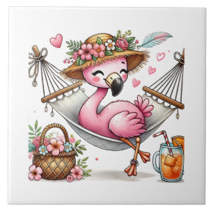 Süße rosa Flamingo Strandliebhaber Fliese