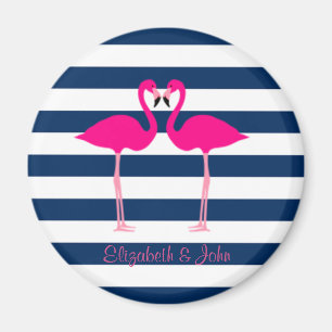 Süße rosa Flamingos in Liebe,Gestreift-Personalisi Magnet