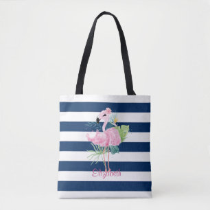 Süße rosa FlamingosTropisches Blatt, gestreift Tasche