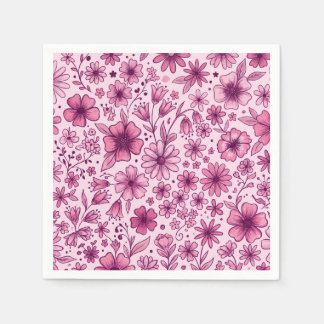 Süße rosa florale handgezeichnete Blumen Geburtsta Serviette