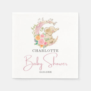 Süße rosa florale Mond Mädchen Elefant Baby Shower Serviette