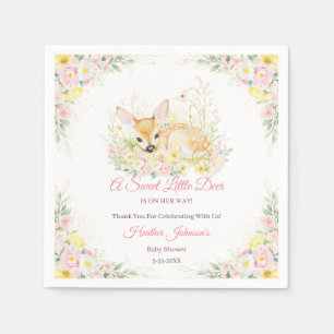 Süße rosa florale Reh-Baby-Party Serviette