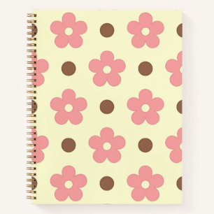 Süße rosa florale und braune Polka-Tupfen Retro Notizbuch