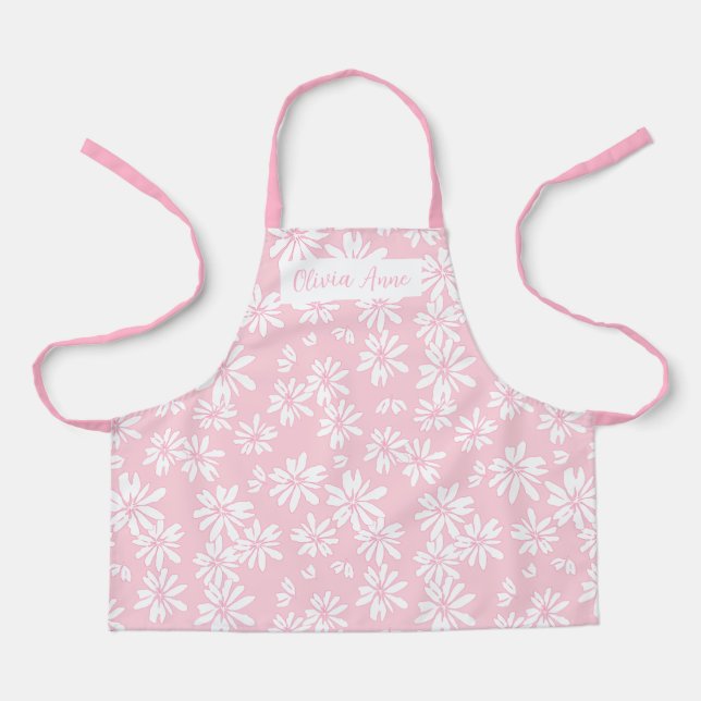 Süße rosa Gänseblümchen Schürze für Mädchen (Vorderseite)