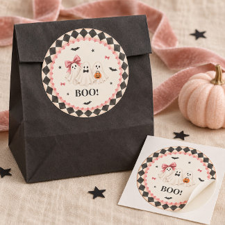 Süße rosa Geister Halloween-Party-Rundsticker Runder Aufkleber