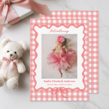 Süße rosa Gingham-Baby-Geburtsanzeige