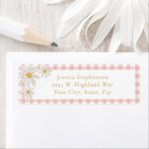 Süße rosa Gingham-Daisy Cottagecore-Rücksendeadres