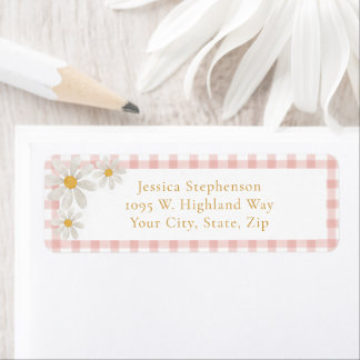 Süße rosa Gingham-Daisy Cottagecore-Rücksendeadres