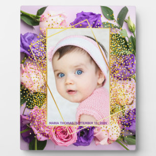 Süße rosa goldene Blumen-Aquarell-Babymädchen-Foto Fotoplatte