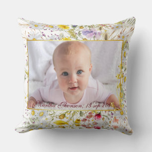 Süße rosa goldene florale Wasserfarbe Baby Mädchen Kissen