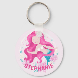 Süße rosa Haare Meerjungfrau Mädchen Fantasy Perso Schlüsselanhänger