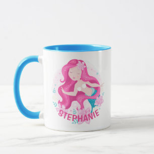 Süße rosa Haare Meerjungfrau Mädchen Fantasy Perso Tasse