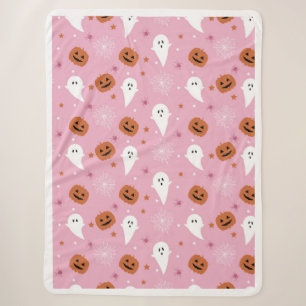Süße rosa Halloween-Geist- und Kürbis-Decke Sherpadecke