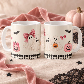 Süße rosa Halloween-Geister Harlekin-Tasse Kaffeetasse