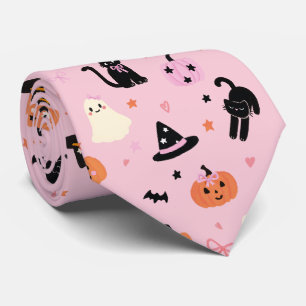 Süße rosa Halloween-Geister, Katzen und Kürbisse Krawatte