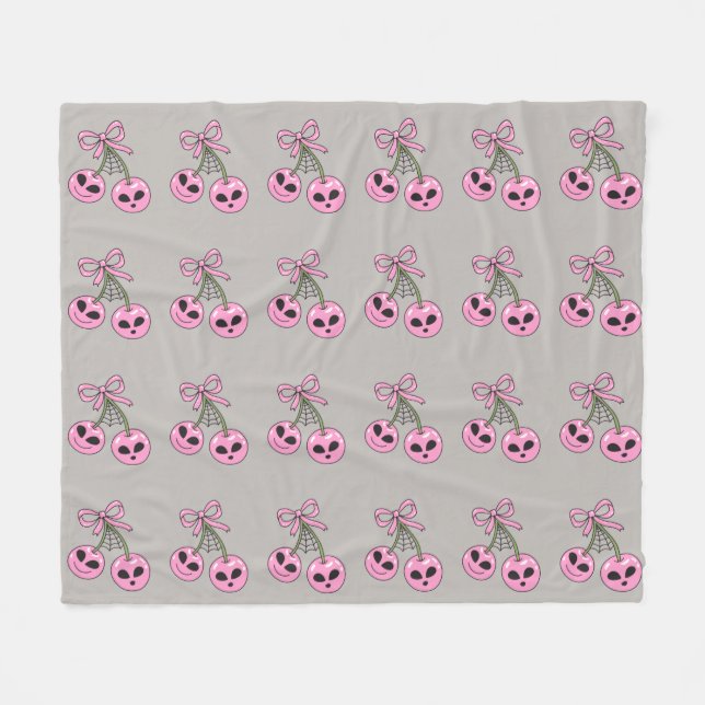 süße rosa Halloween-Kirsche Illustration Fleecedecke (Vorderseite (Horizontal))