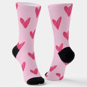 Süße rosa handgezeichnete Herz-Crew-Socken Socken
