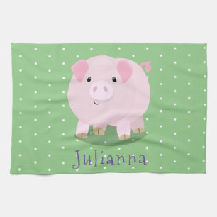 Süße rosa Hängebauch-Schwein-Cartoon-Illustration Geschirrtuch