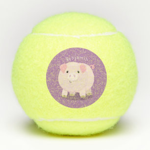 Süße rosa Hängebauch-Schwein-Cartoon-Illustration Tennisbälle