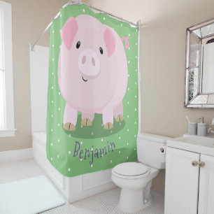 Süße rosa Hängebauchschwein Comic-Illustration Duschvorhang