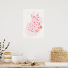 Süße rosa Häschen-Kinderzimmer-Wandkunst Poster