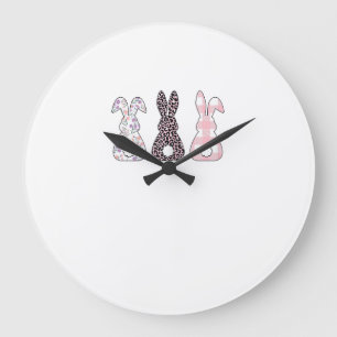 Süße rosa Hasen Fröhlicher Osterhase Frauen Mädche Große Wanduhr