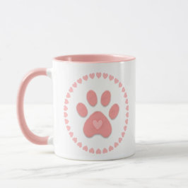 Süße rosa Haustier-Pfote und rosa Herzen Tasse