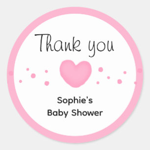 Süße rosa Herz Baby Shower Danke Runder Aufkleber