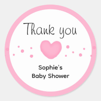 Süße rosa Herz Baby Shower Danke Runder Aufkleber