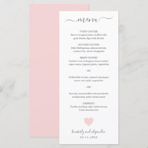 Süße rosa Herz Hochzeit Menükarte