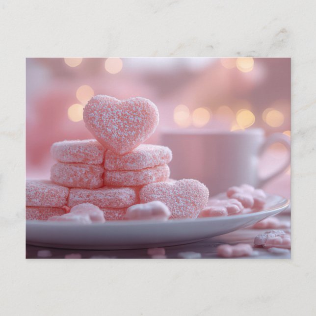 süße rosa Herz Kekse Valentinstag Postkarte (Vorderseite)