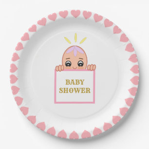 Süße rosa Herzen Baby Shower Pappteller