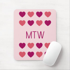 Süße rosa Herzen Initialen Monogramm Mousepad
