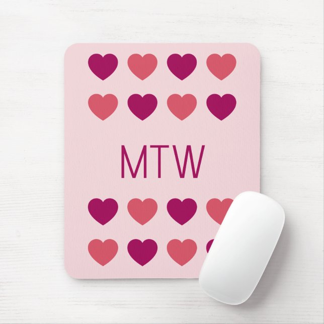 Süße rosa Herzen Initialen Monogramm Mousepad (Mit Mouse)