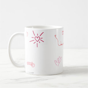 Süße rosa Herzen und Liebesdoodles nahtloses Muste Kaffeetasse