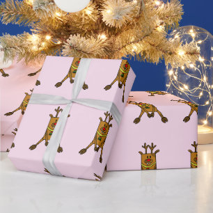 Süße rosa Hirsch Zeichnung Kinder Weihnachten  Geschenkpapier
