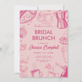 Süße rosa Hochzeitsbrunch mit Braut-Junggesellinne Einladung