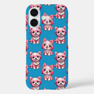 Süße rosa Hunde - Blau iPhone 16 Hülle