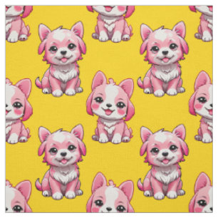 Süße rosa Hunde - Gelb  Stoff