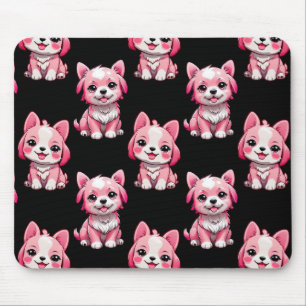 Süße rosa Hunde - Schwarz  Mousepad