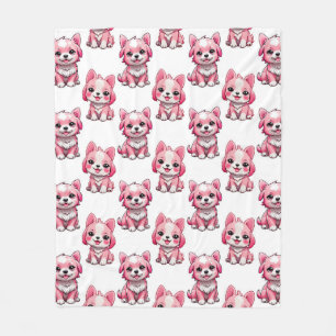 Süße rosa Hunde - Weiß Fleecedecke