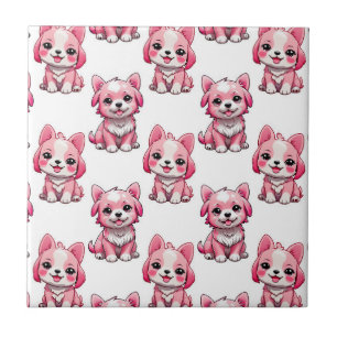Süße rosa Hunde - Weiß  Fliese