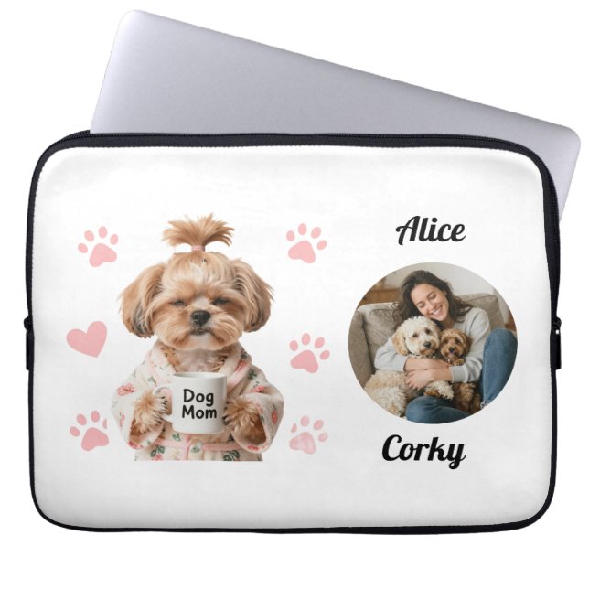 Süße rosa Hundemutter-Foto-Name Laptopschutzhülle (Vorderseite)
