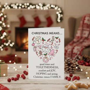 Süße rosa Icons Herz Weihnachten bedeutet Familie  Karte