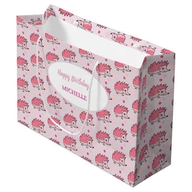 Süße rosa Igel-Geschenktasche Große Geschenktüte (Vorderseite Schrägansicht)