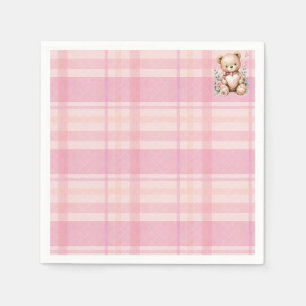Süße rosa karierte Babyparty Serviette