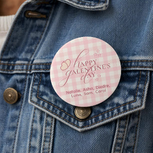 Süße rosa karierte Typografie Galentines Button