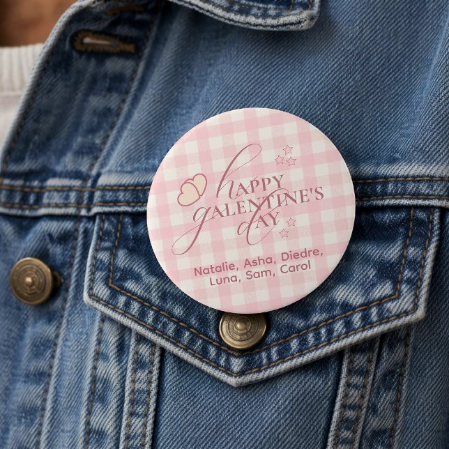 Süße Rosa Karo-Typografie Galentines Button (Von Creator hochgeladen)