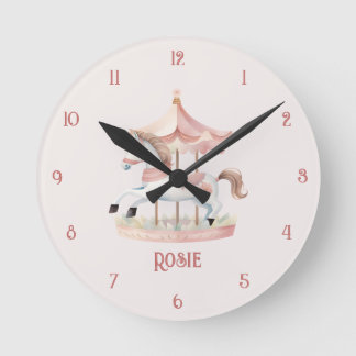 Süße rosa Karussell-Wanduhr für Kinder Runde Wanduhr